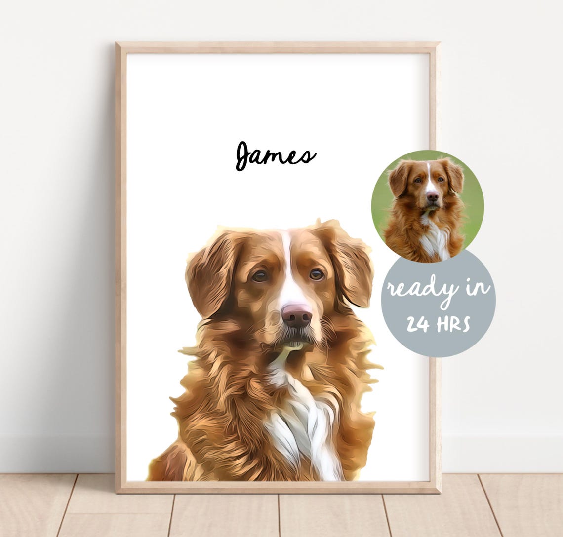 Custom Brown Dog Portrait With Name Harry Elegant Pet Poster - Image 2