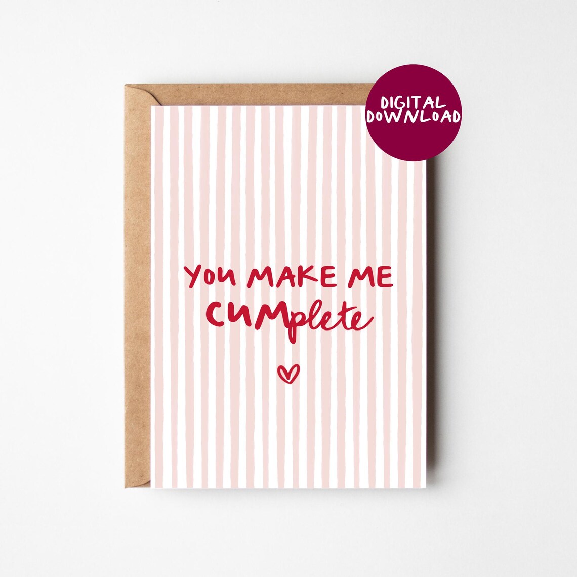 You Make Me Complete Funny Love Card Pink Stripes Heart Poster