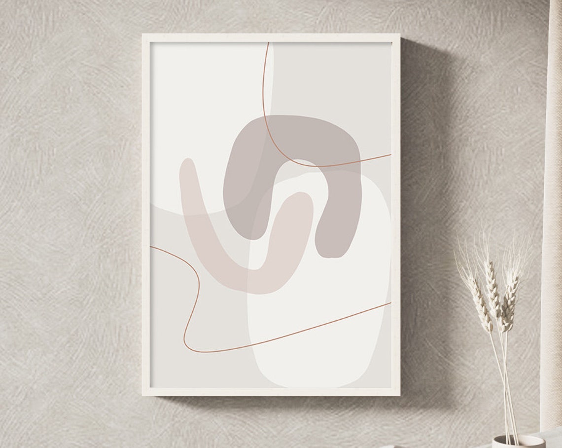Blush Beige Soft Shapes Delicate Line Minimal Abstract Wall Print - Image 4