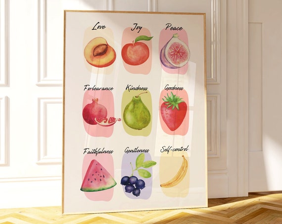 Fruit Of The Spirit Art Print Retro Christian Wall Art Scripture Poster Bible Art Print God Art Fruit Wall Art