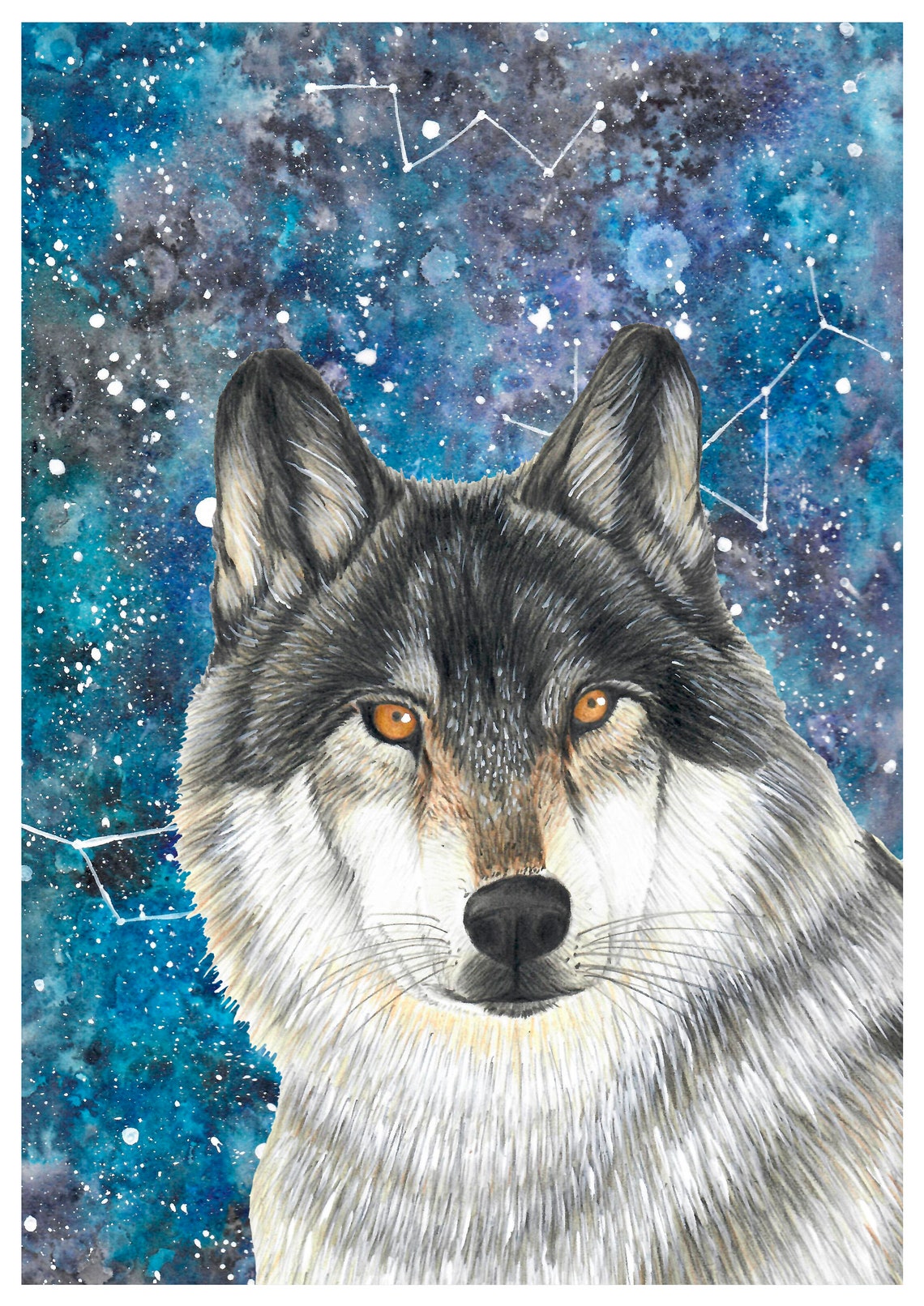 Wolf With Starry Sky Art Print, Kids Forest Decor
