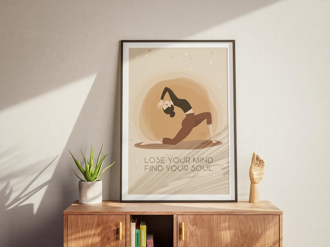 Lose Your Mind Find Your Soul Yoga Warrior Pose Boho Style Poster - Image 2