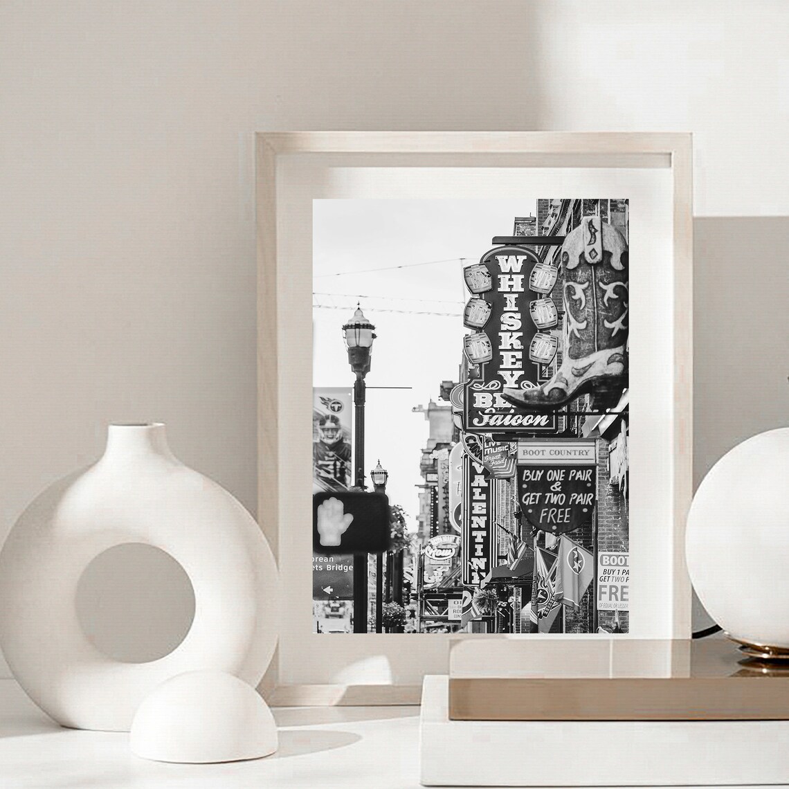 Nashville Broadway Honky Tonk Neon Signs Black and White Poster