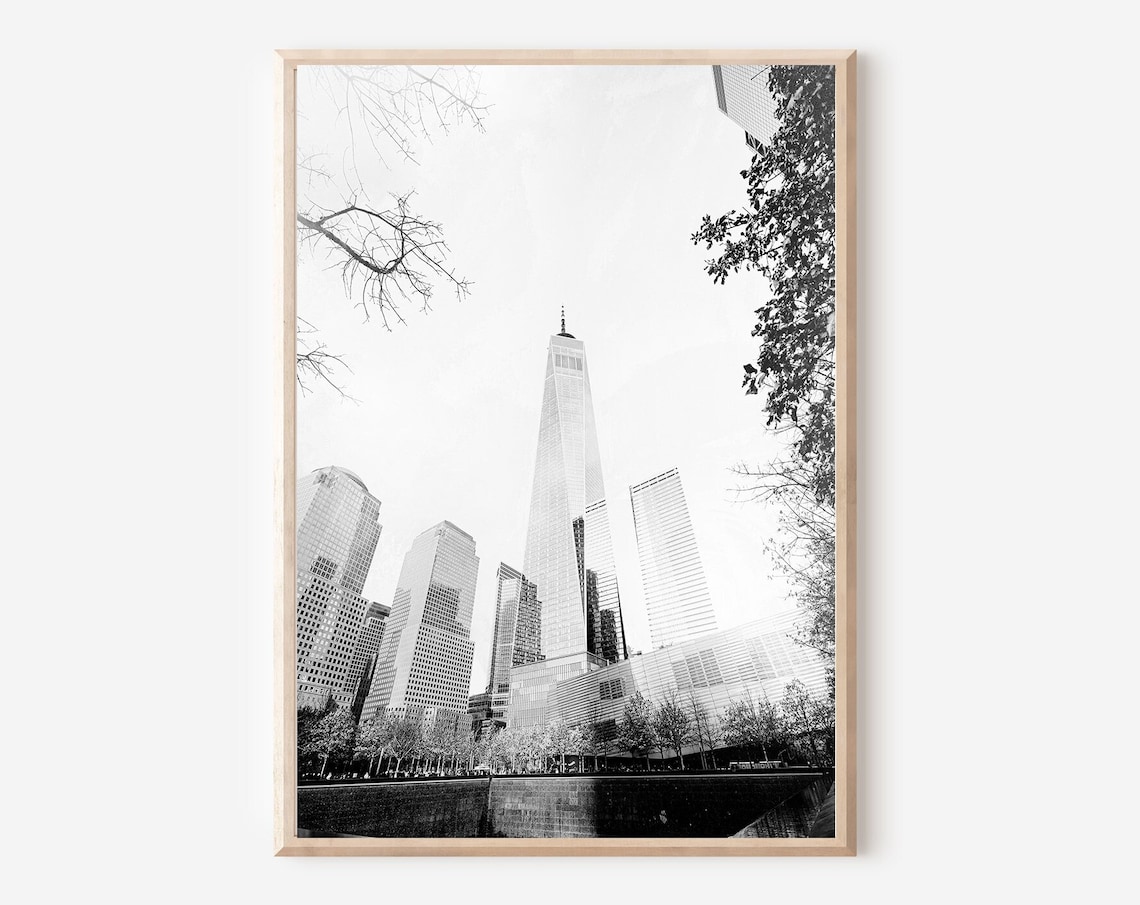 New York One World Trade Center Memorial Black and White Poster