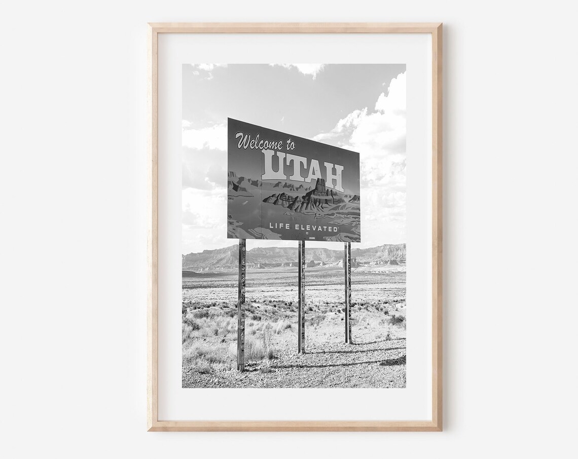 Utah Black and White Mountains Poster Art Print