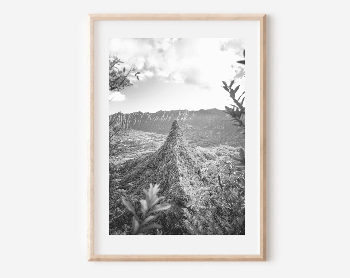 Hawaii Volcanic Mountain Peak Ridgeline Black and White Poster