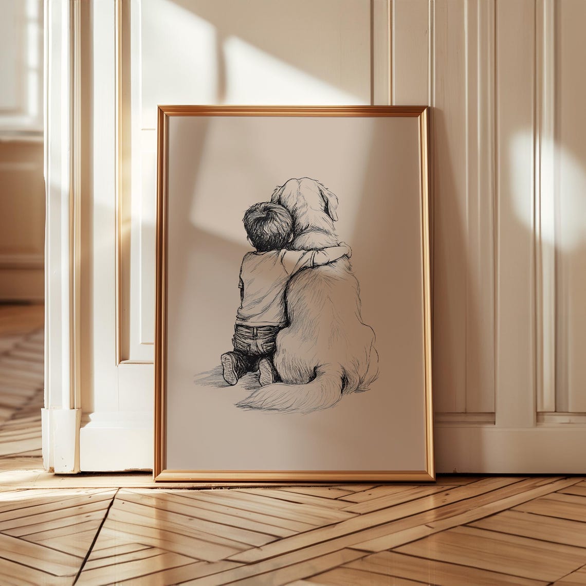 Golden Retriever And Boy Nursery Art Print - Image 3