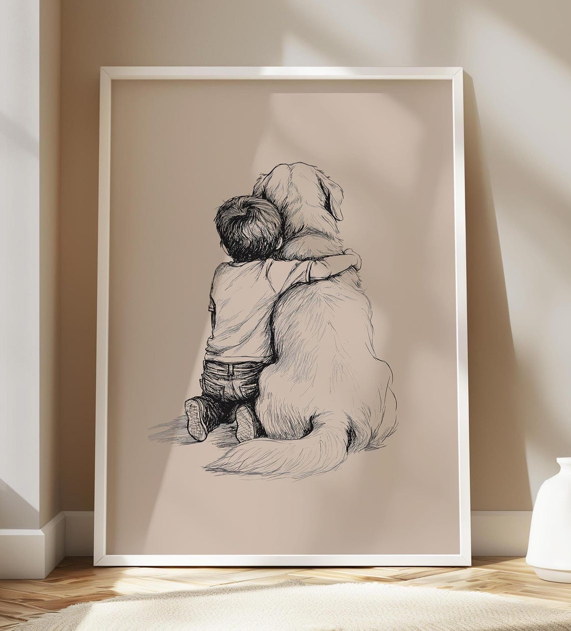 Golden Retriever And Boy Nursery Art Print