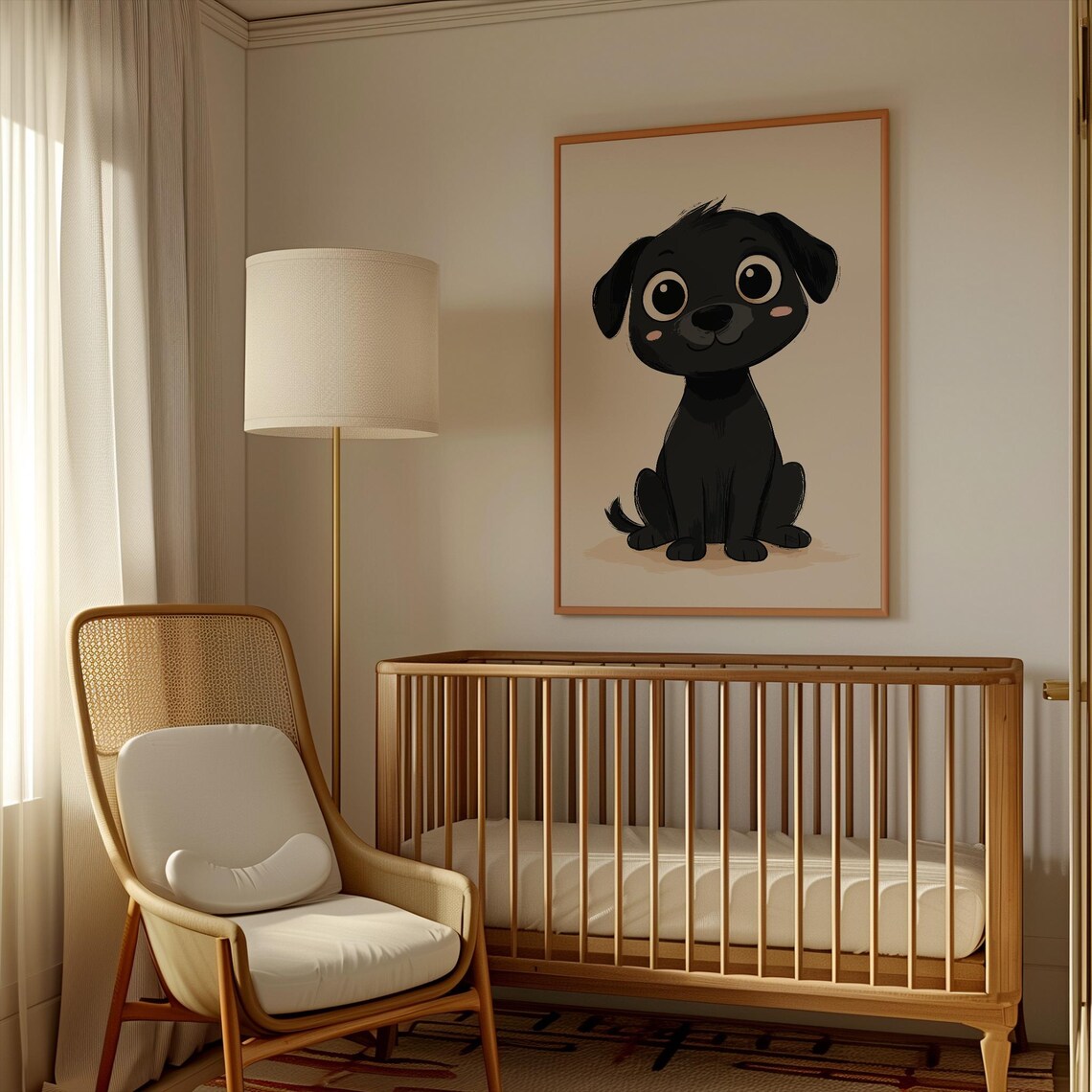 Sweet Adorable Black Puppy With Big Eyes Nursery Cartoon Wall Art - Image 3