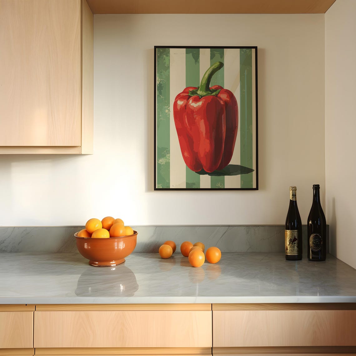 Red Bell Pepper Pop Art Green Striped Vintage Kitchen Poster - Image 2