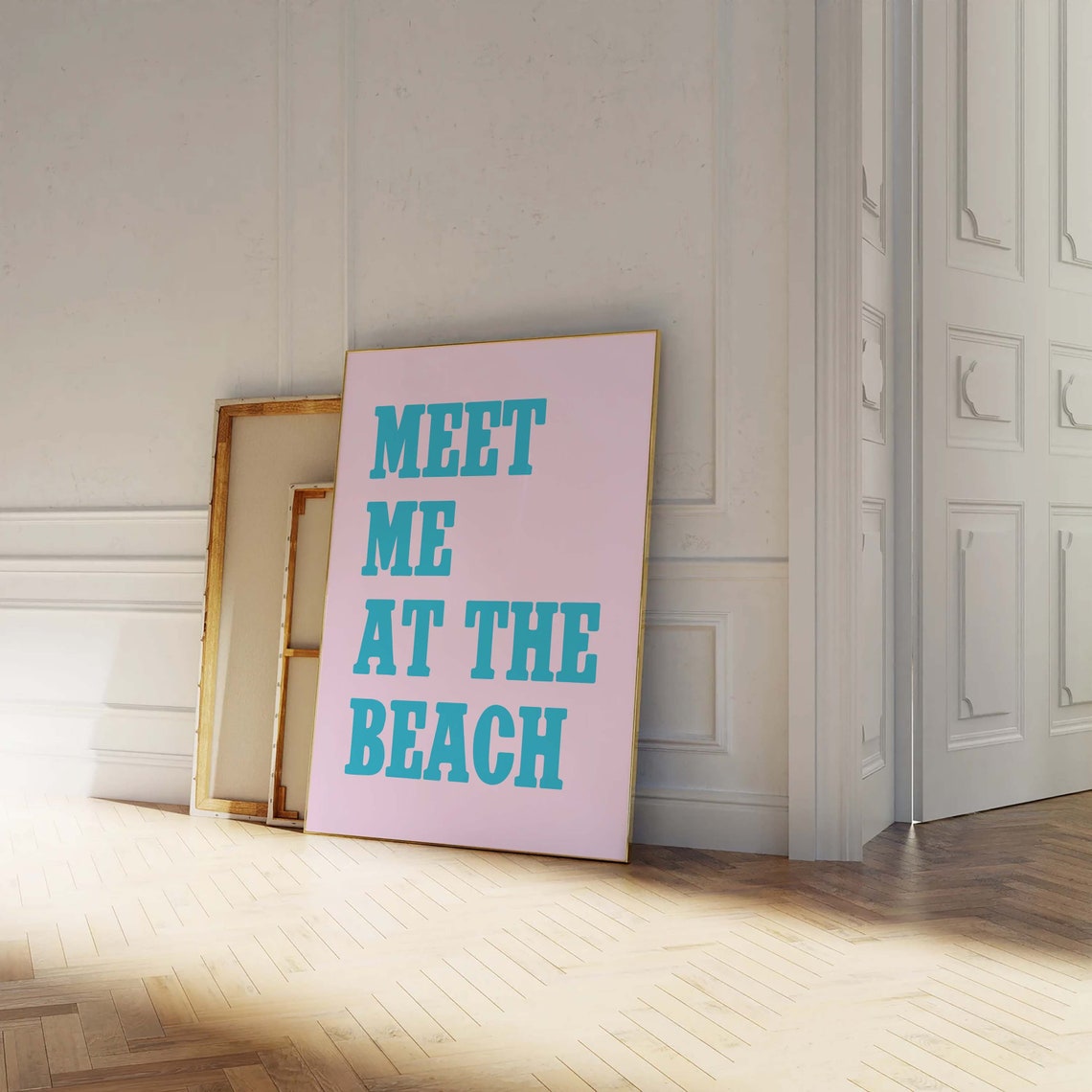 Meet Me At The Beach Turquoise Retro Typography Coastal Chic Poster - Image 2