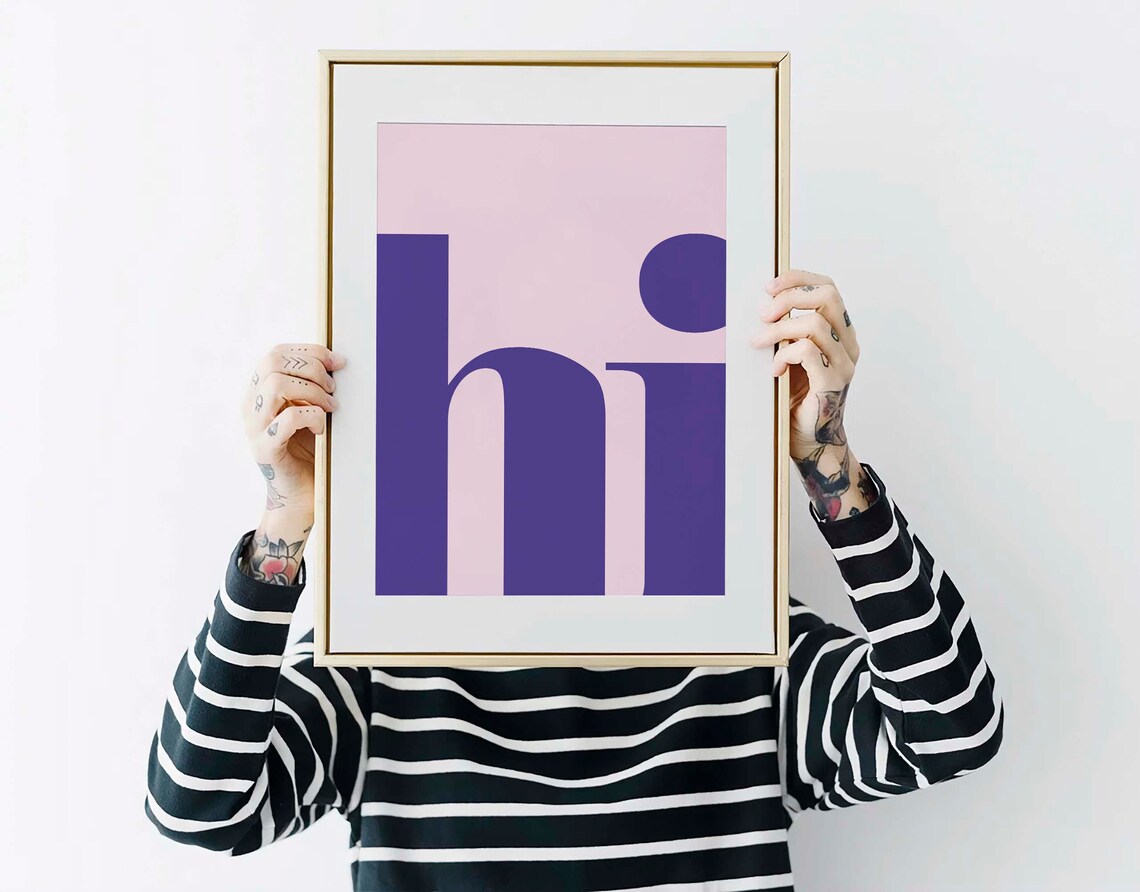 Hi Purple Typography Minimalist Pink Room Decor Greeting Art Poster - Image 2