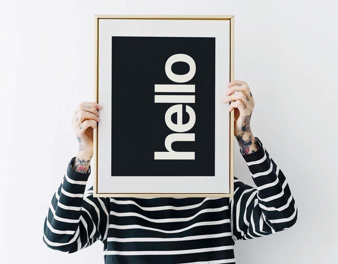 Hello Typography White Type on Black Minimalist Bold Type Wall Art - Image 2