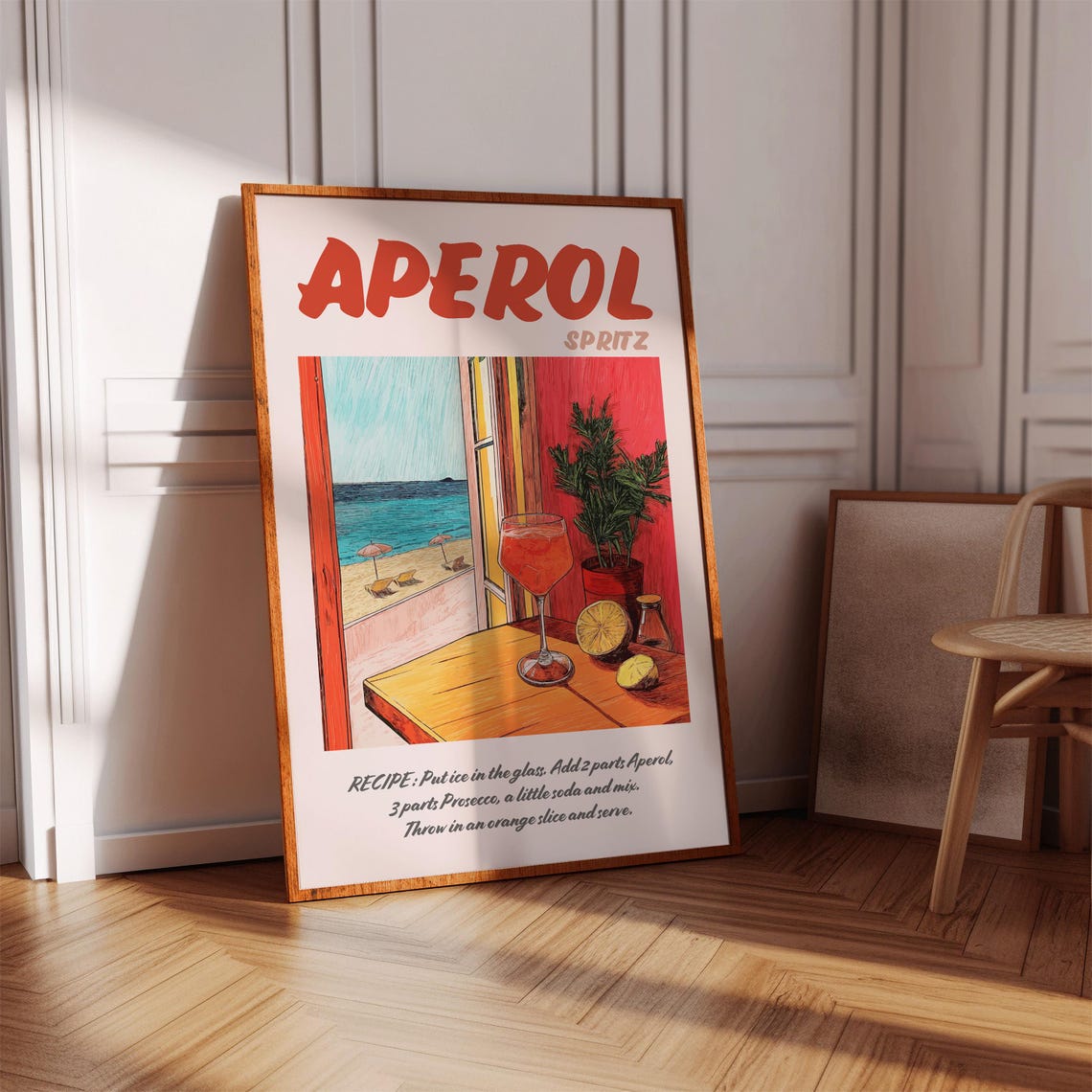 Aperol Spritz Recipe Coastal Seaside Illustration Kitchen Wall Poster