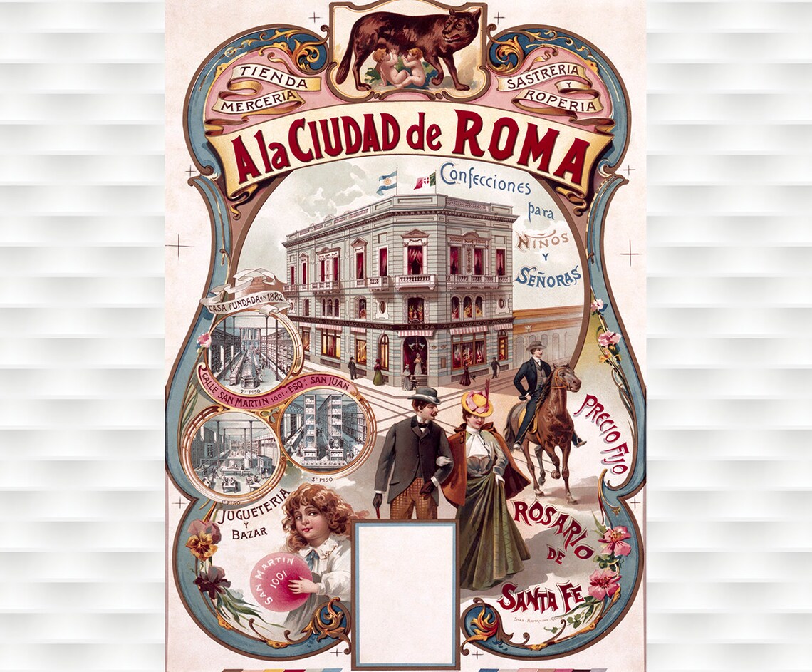 A La Ciudad De Roma Rosario Santa Fe Vintage Department Store Poster