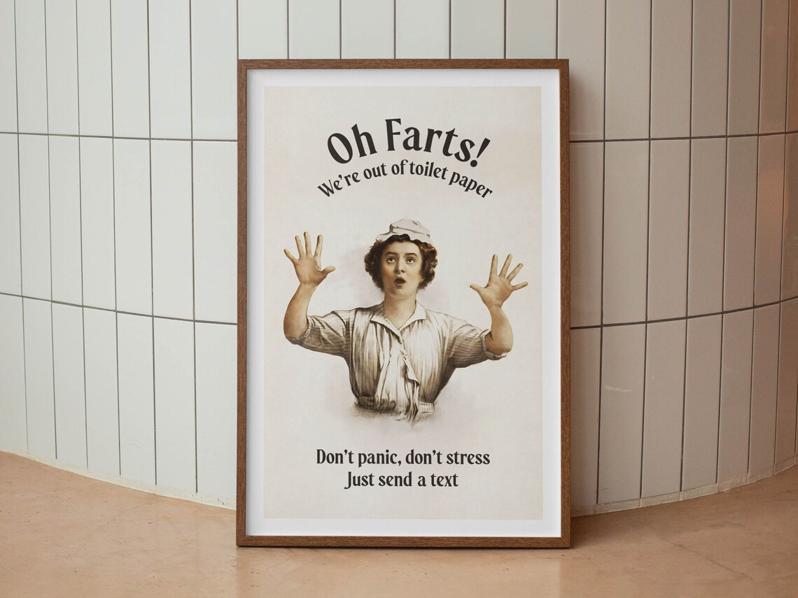 Oh Farts Out Of Toilet Paper Funny Vintage Bathroom Humor Poster - Image 2