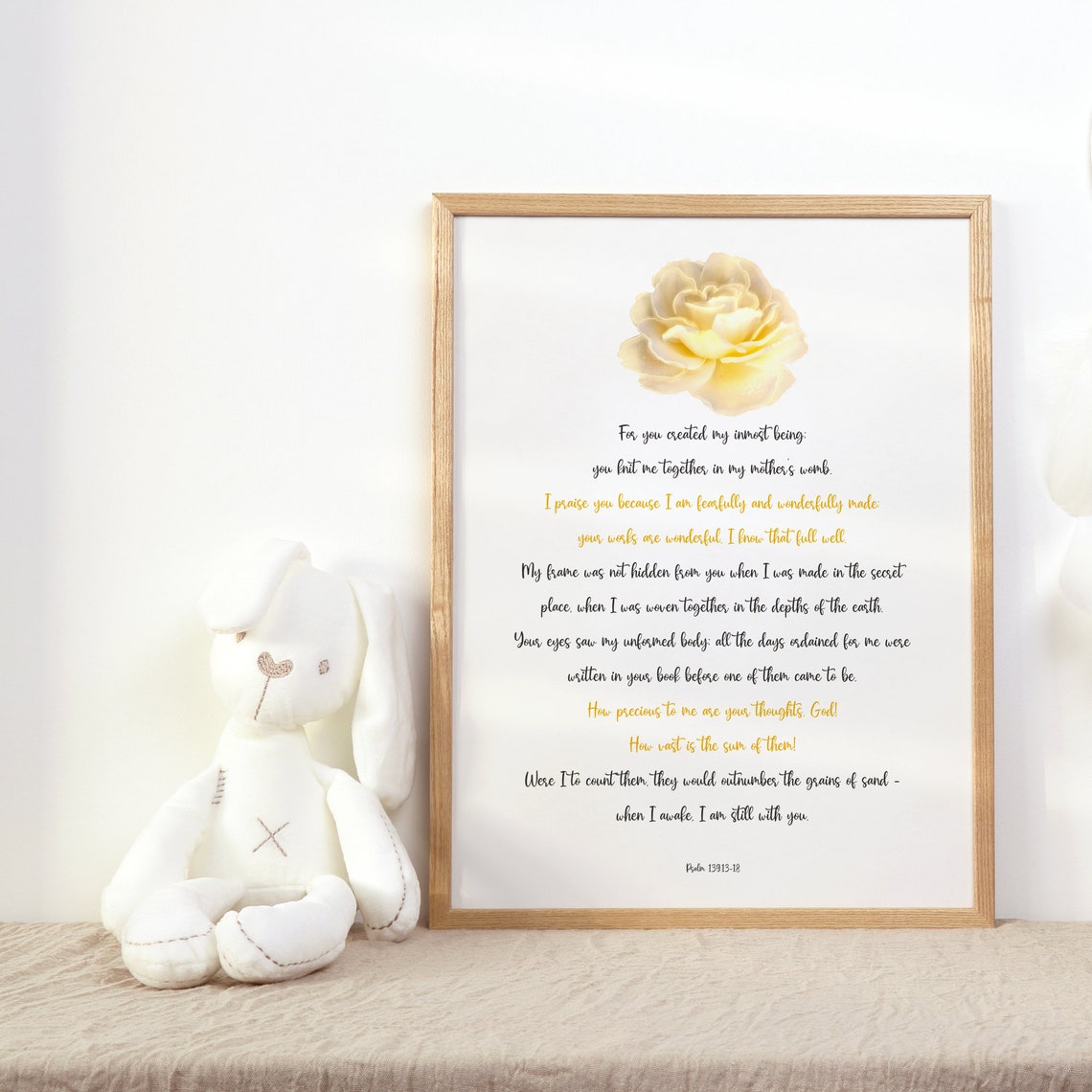 Psalm 139:13-18 Full Passage Yellow Rose Watercolor Scripture Poster