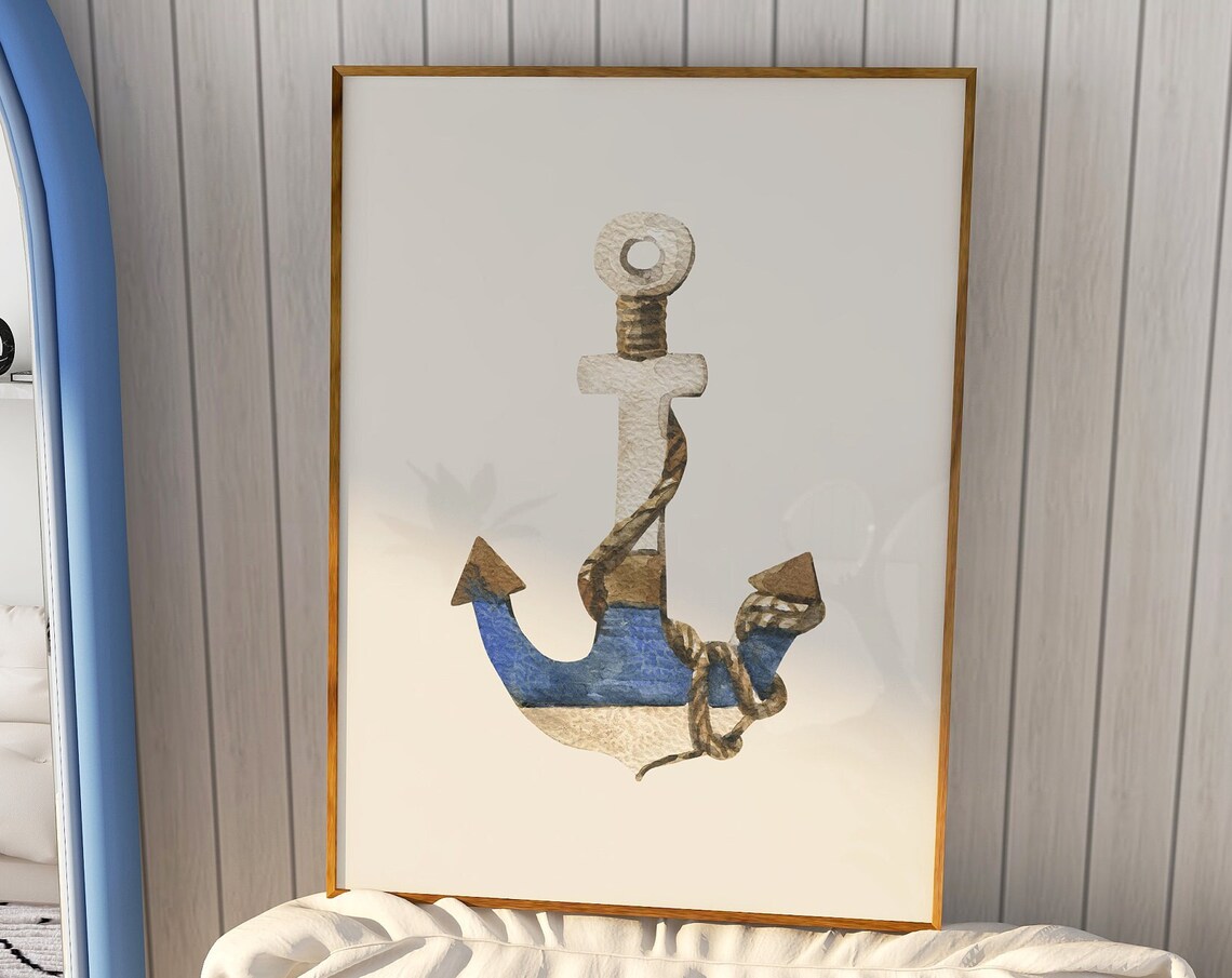 Watercolor Anchor Poster Print, Nautical Nursery Decor