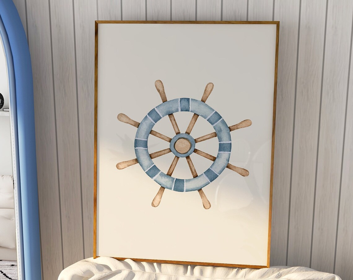 Watercolor Ship Wheel - Nautical Nursery Decor