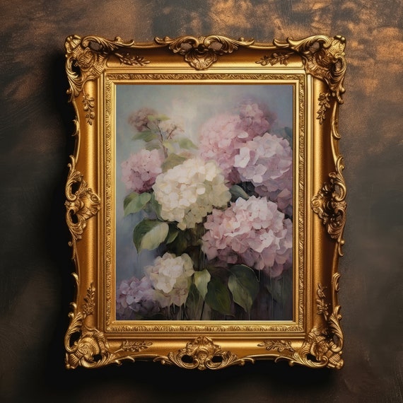 Hydrangea Vintage Floral Art Print, Moody Botanical Decor