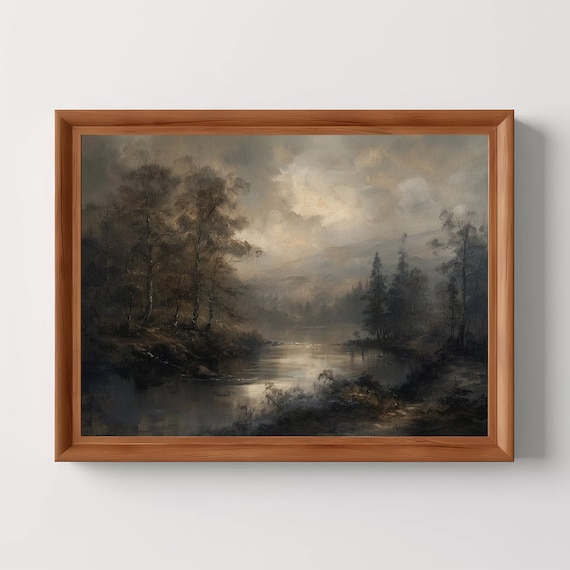 River Forest Landscape Moody Oil Painting Art Print