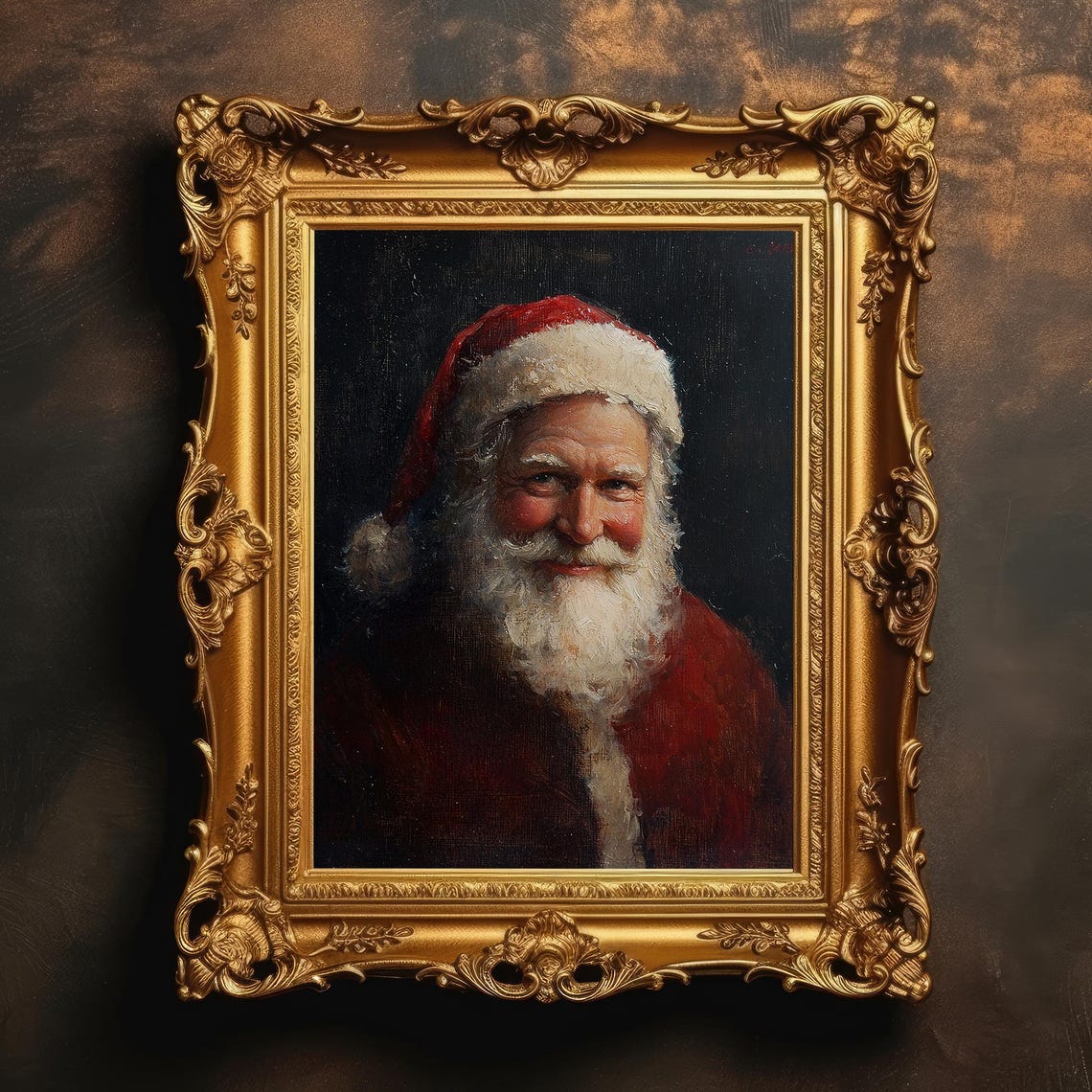 Jolly Santa Claus Smiling Portrait Classic Oil Painting Poster
