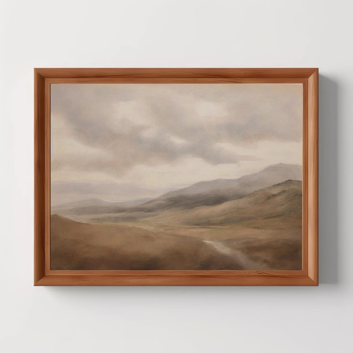 Misty Mountain Passage Muted Neutral Moody Landscape Art Poster