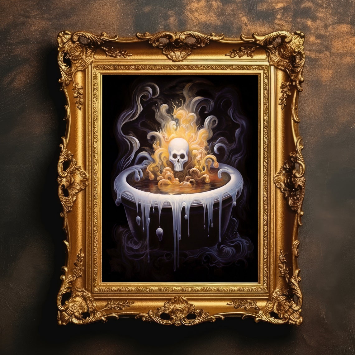 Skull Cauldron Smoking Hot Tub Halloween Gothic Decor Poster