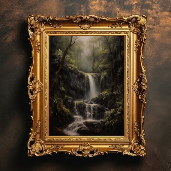 Forest Waterfall Vintage Oil Painting Art Print