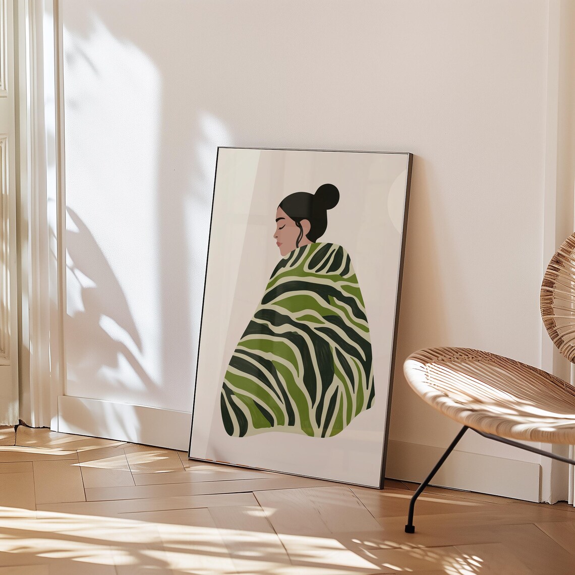 Modern Boho Portrait - Abstract Woman in Green Zebra Pattern - Image 2