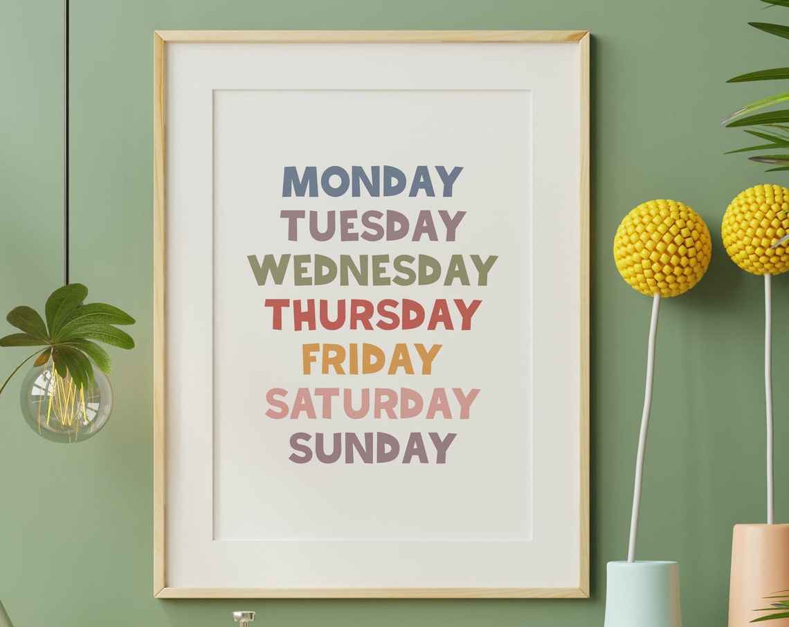 Days of the Week Rainbow Letters Educational Classroom Poster