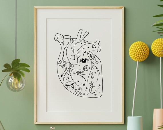 Celestial Magic Heart Print Magical Wall Art Mystic Bohemian Poster Esoteric Print Witchy Decor Wicca Print Instant