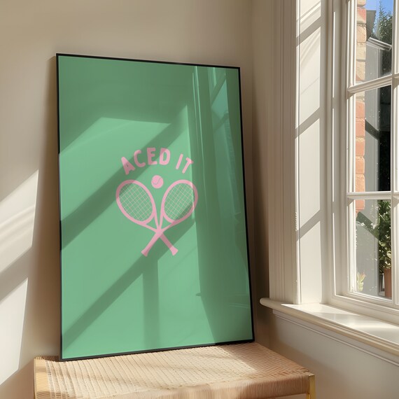 Aced It Pink Tennis Rackets Green Preppy Sports Humor Poster