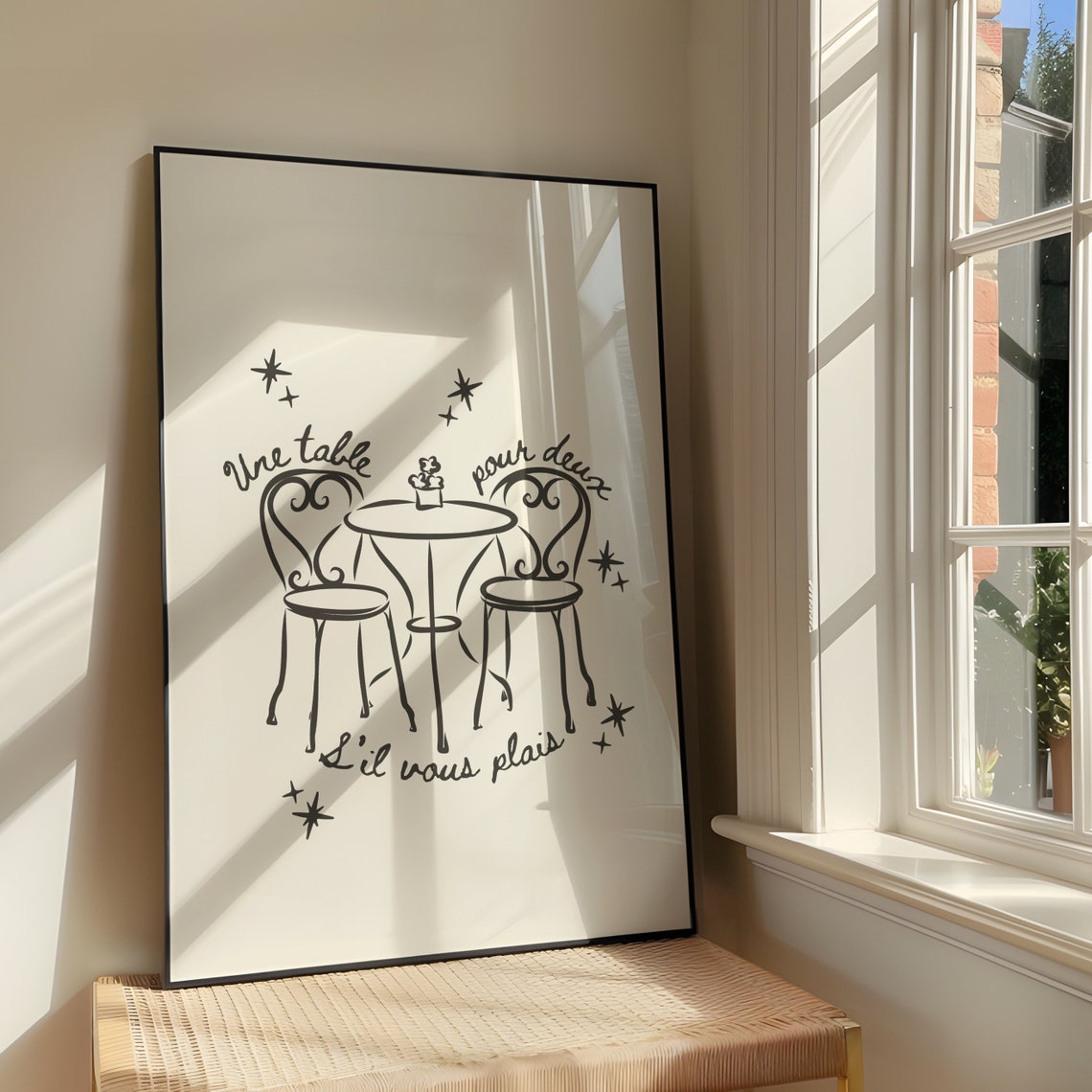 Une Table Pour Deux Wall Art Print Bold French Artwork Romantic Illustration Kitchen Poster Caf Decor