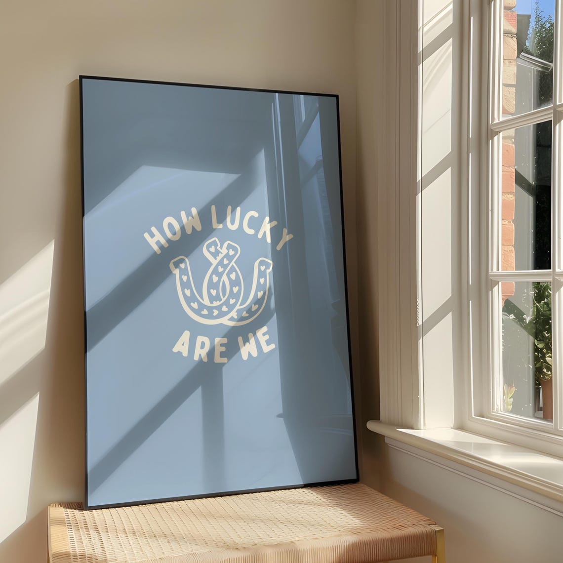 How Lucky Are We Cowboy Boots Heart Dusty Blue Quote Art Poster