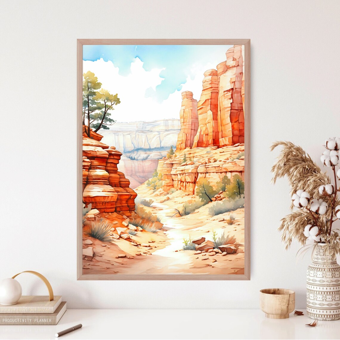 Red Rock Desert Canyon Trail Sandstone Spires Watercolor Poster - Image 5