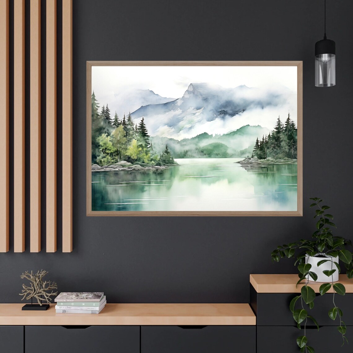 Mountain Lake Watercolor Landscape, Minimalist Art Print - Image 2