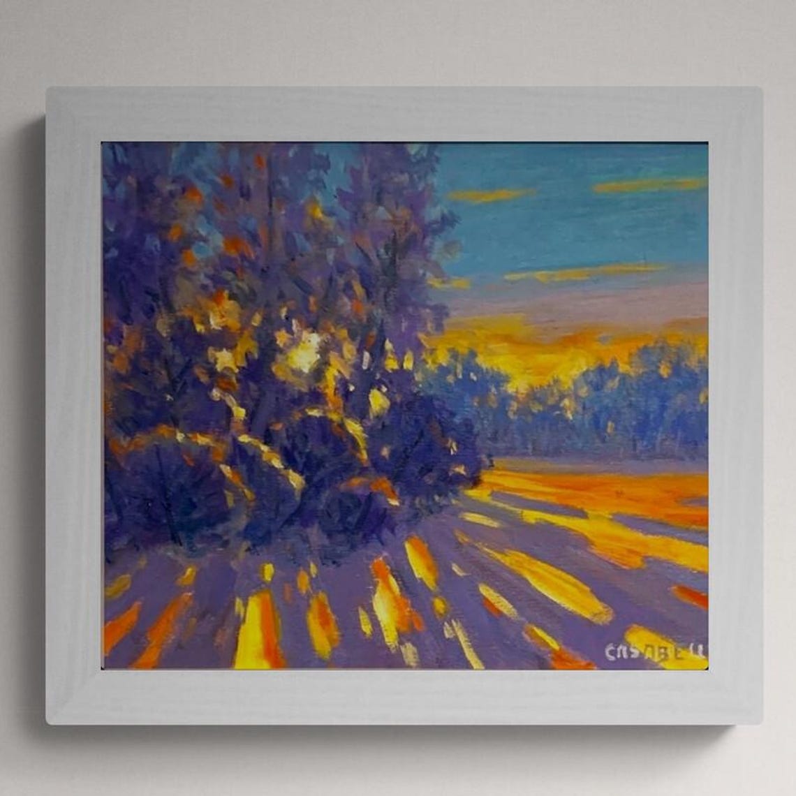Snowy Sunrise Landscape Original Oil Painting On Panel Winter Morning Light Impressionist Artwork Framed Ready To Hang