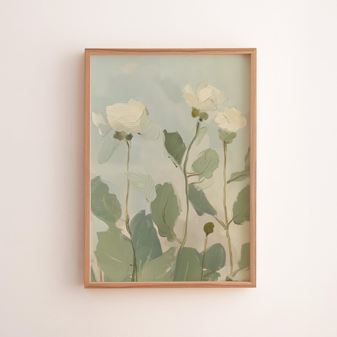 Sage Green Floral Soft Painterly Botanical Blossom Art Poster