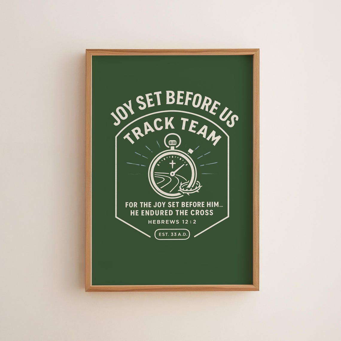 Hebrews 12 2 Joy Set Before Us Track Team Christian Sports Art Poster