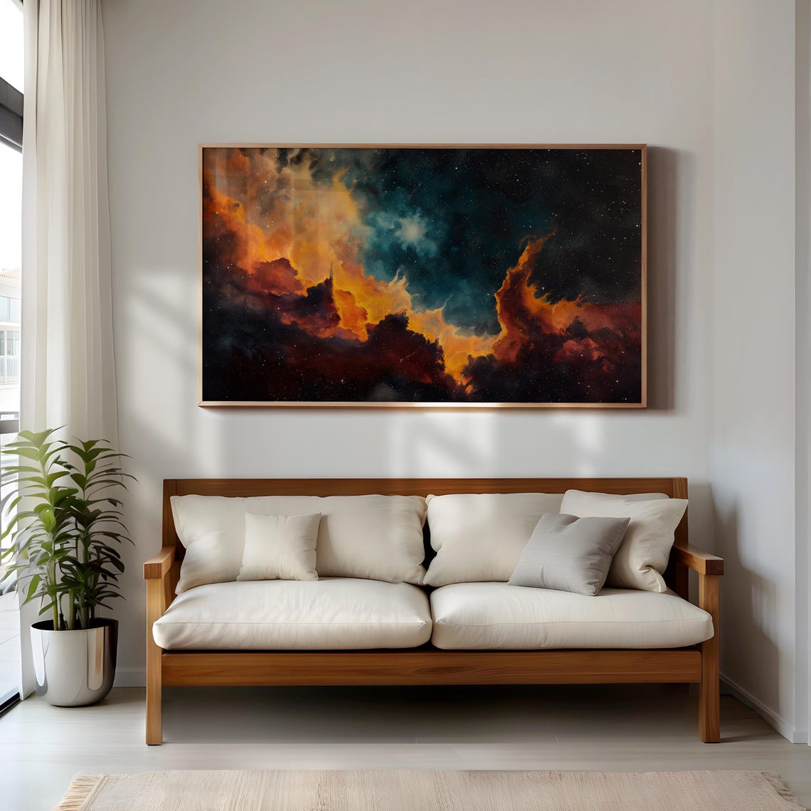 Galactic Nebula Painting Orange Teal Cosmic Space Galaxy Art Poster