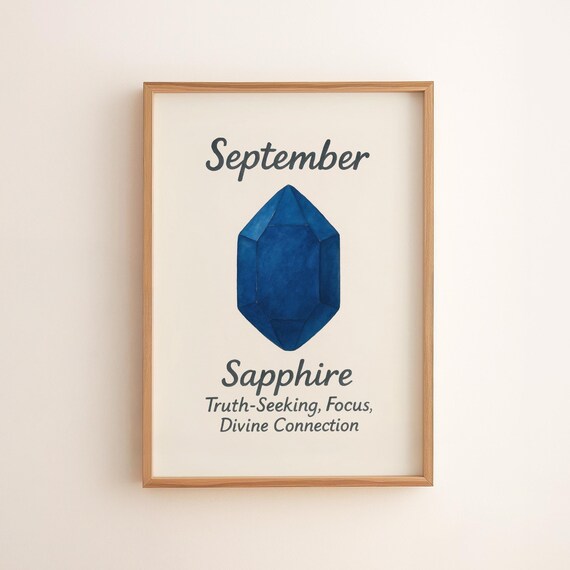 September Sapphire Wall Art Birthstone Elegant Blue Gemstone Decor Vintage Style Zodiac Gift Print 148