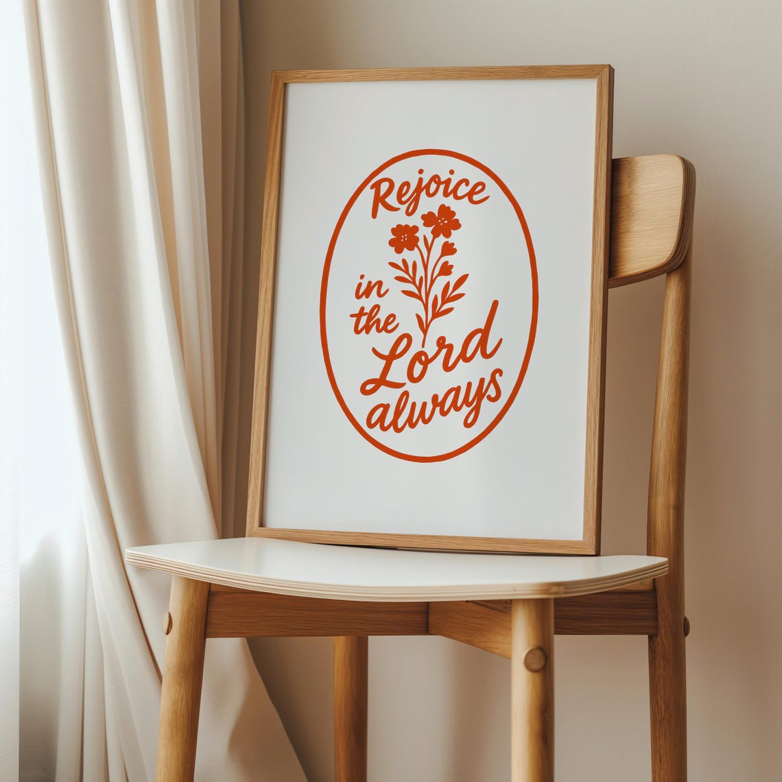 Rejoice In The Lord Always Rust Floral Oval Scripture Poster