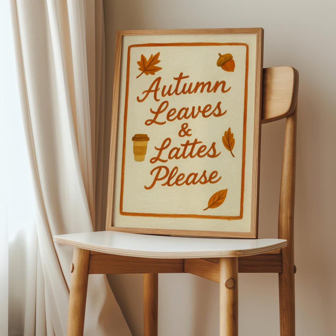 Autumn Leaves Lattes Print Cozy Fall Coffee Bar Decor