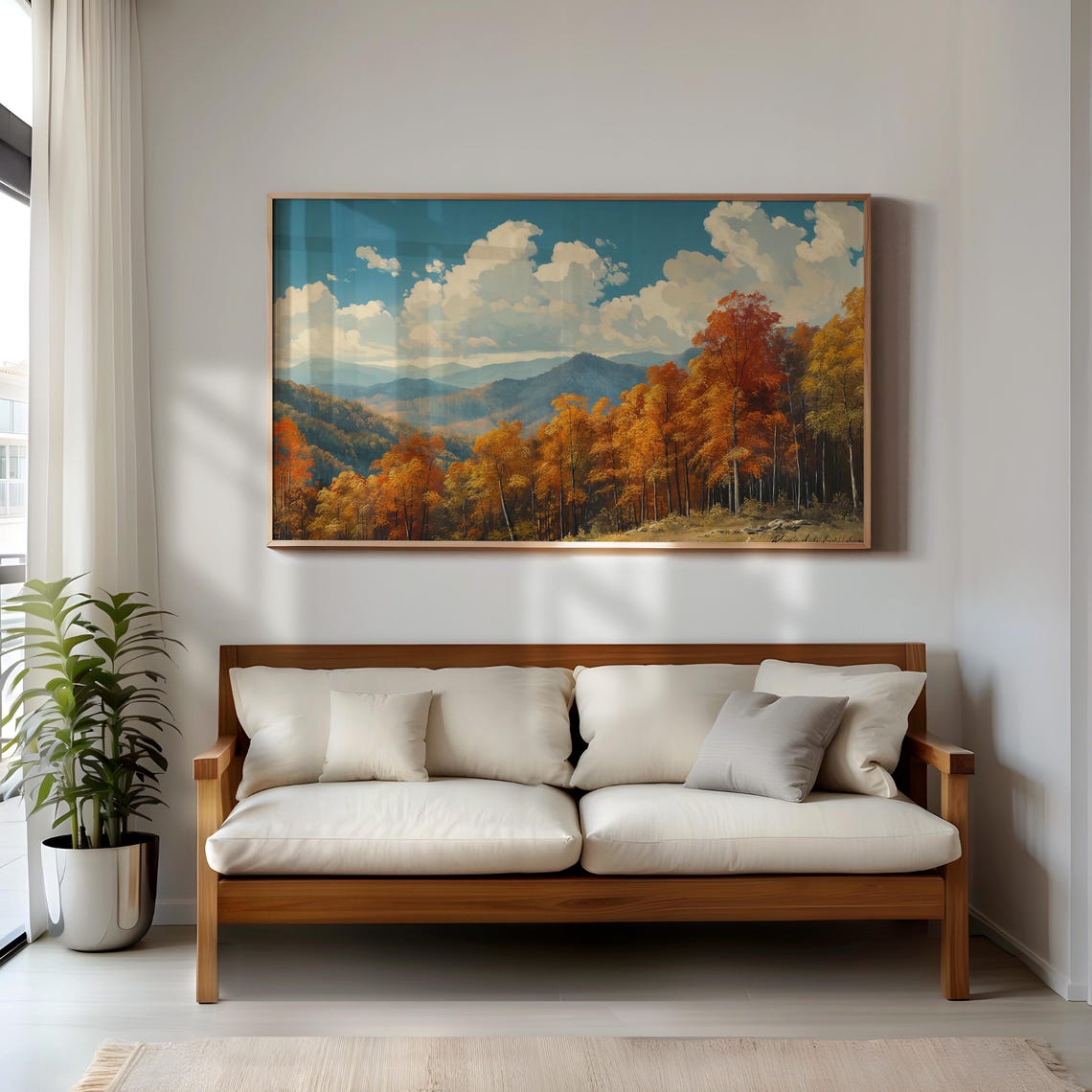 Scenic Fall Foliage Autumn Mountain Landscape Orange Art Poster