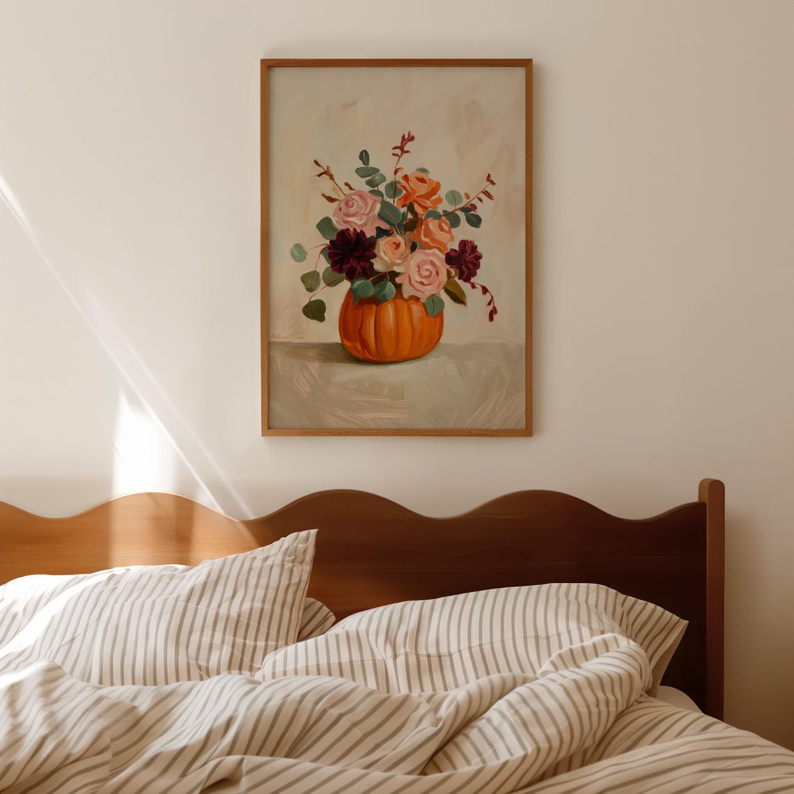 Pumpkin Floral Vase Print Fall Flower Bouquet Autumn Decor