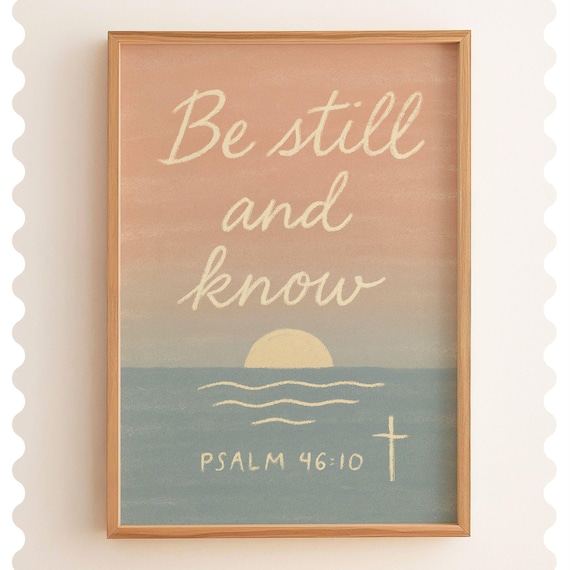 Be Still and Know Psalm 46:10 Ocean Sunset Cross Christian Poster