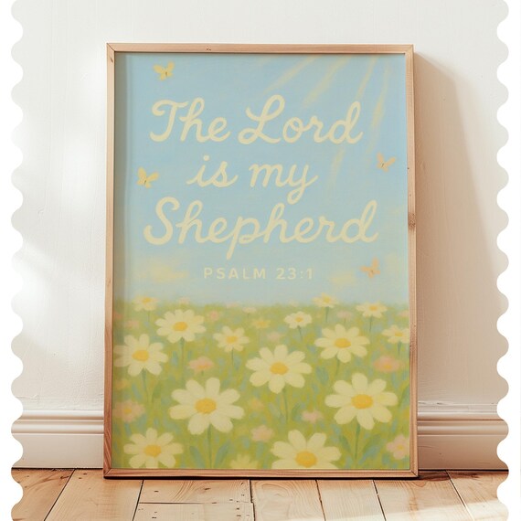 Psalm 23 Wall Art Christian Scripture Daisy Field Decor