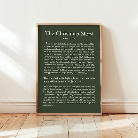 The Christmas Story Luke 2 Deep Green Scripture Bible Wall Art