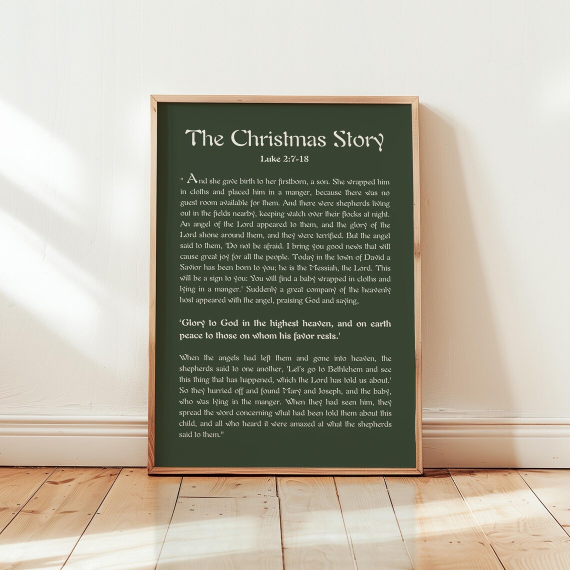 Christmas Story Scripture Print Green Christian Wall Art